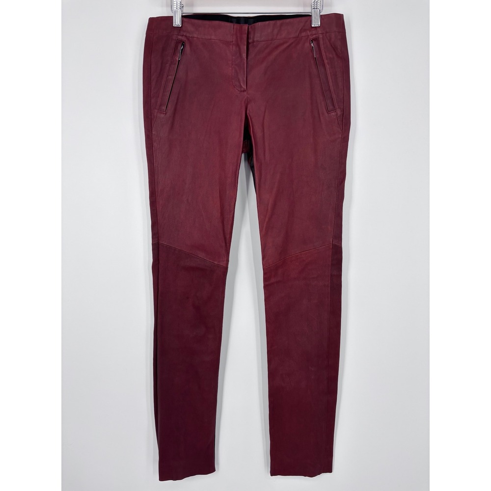 A.L.C. Stefan Leather Pants Womens 10 Burgundy Red Zip Ankle Moto Luxury